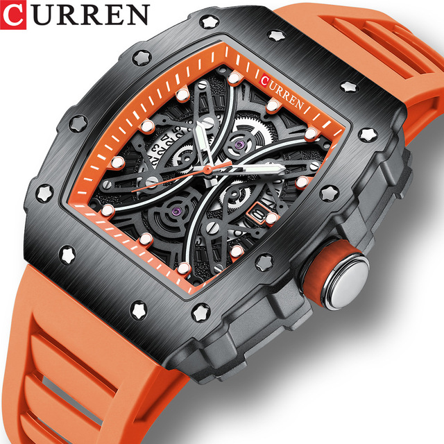 CURREN Men Watch 8438 Luxury Rectangle Quartz Watch Skeleton Date Sport Men Wristwatches 3ATM Waterproof Classic Man Clock
