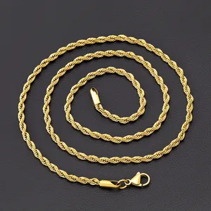 Gargantilha em aço inoxidável banhada a ouro 18K para gargantilha Dubai Jewelry 2.5mm 3mm Corda de ligação em massa