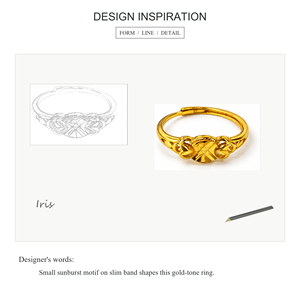 Anillo Iris Chapado en Oro con Motivo de Rayos de Sol, Banda Delgada, Estilo Clásico, Joyería Unisex - Product Image 2