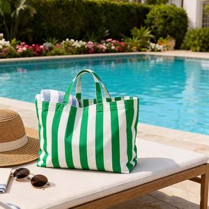 Hot Selling Vertical Stripe <b>Large</b> Capacity Beach Tote <b>Bag</b> Lightweight <b>Canvas</b> Shoulder <b>Bag</b> for Shopping - Product Image 4