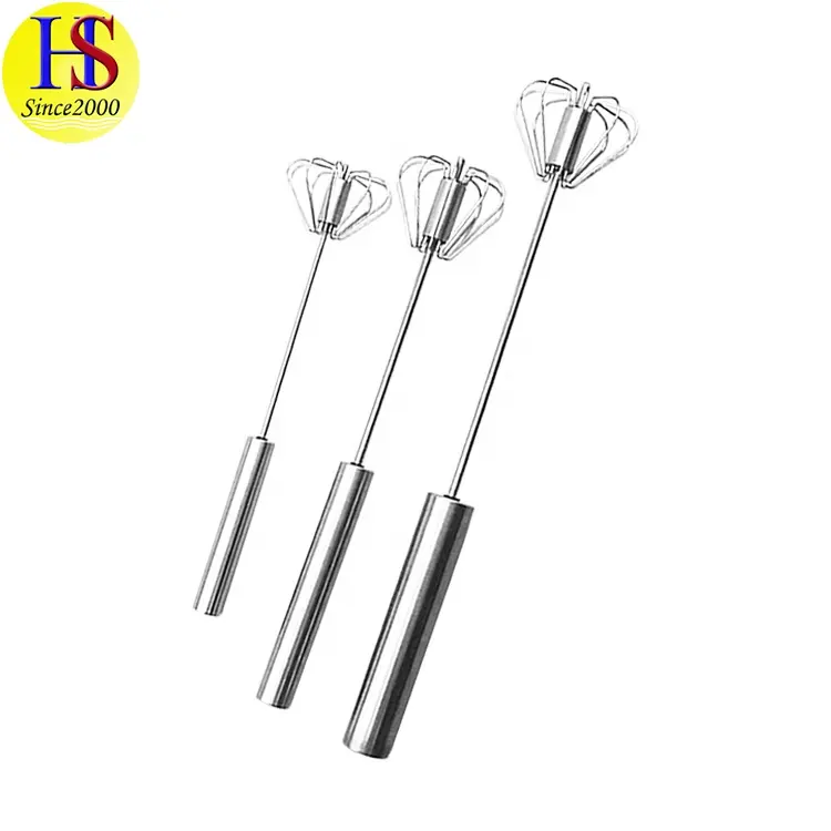 Hand Push 10'' 12'' 14'' Semi-Automatic Stainless Steel Rotary Egg Beater for Kitchen