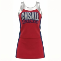 Uniforme de Equipo de Animadoras |   Conjunto de Animadora Rojo y Plateado sin Mangas con Pompones a Juego