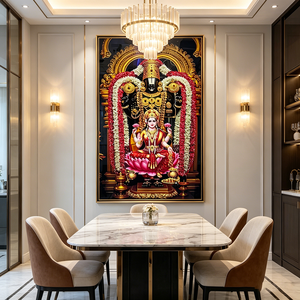 Wholesale Custom <b>Framed</b> Wall Art Lord Venkateswara Lakshmi Hindu Goddess Print Puja LED Crystal Porcelain <b>painting</b> Home Decor - Product Image 2