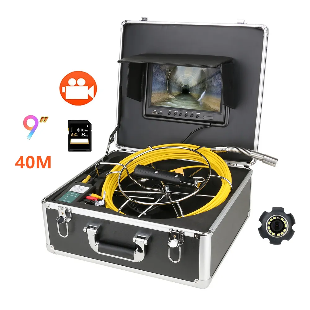 9 inch DVR Monitor 30M Sewer Pipeline endoscope with Meter Counter Auto Self Leveling 512HZ Transmitter Pipe Locator