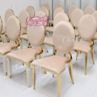 Meubles de chambre d'hôtel de luxe sur mesure en gros, chaises et tables de réception de mariage en acier inoxydable doré avec dossier en velours