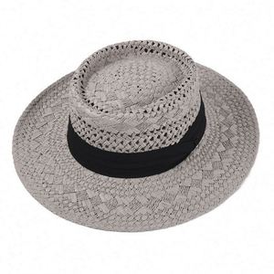Sombrero de Paja Panamá Tejido a Mano de Alta Calidad para Mujer, Visera Hueca Transpirable para Verano, Protección Solar, Playa, Viajes, Pesca - Product Image 6