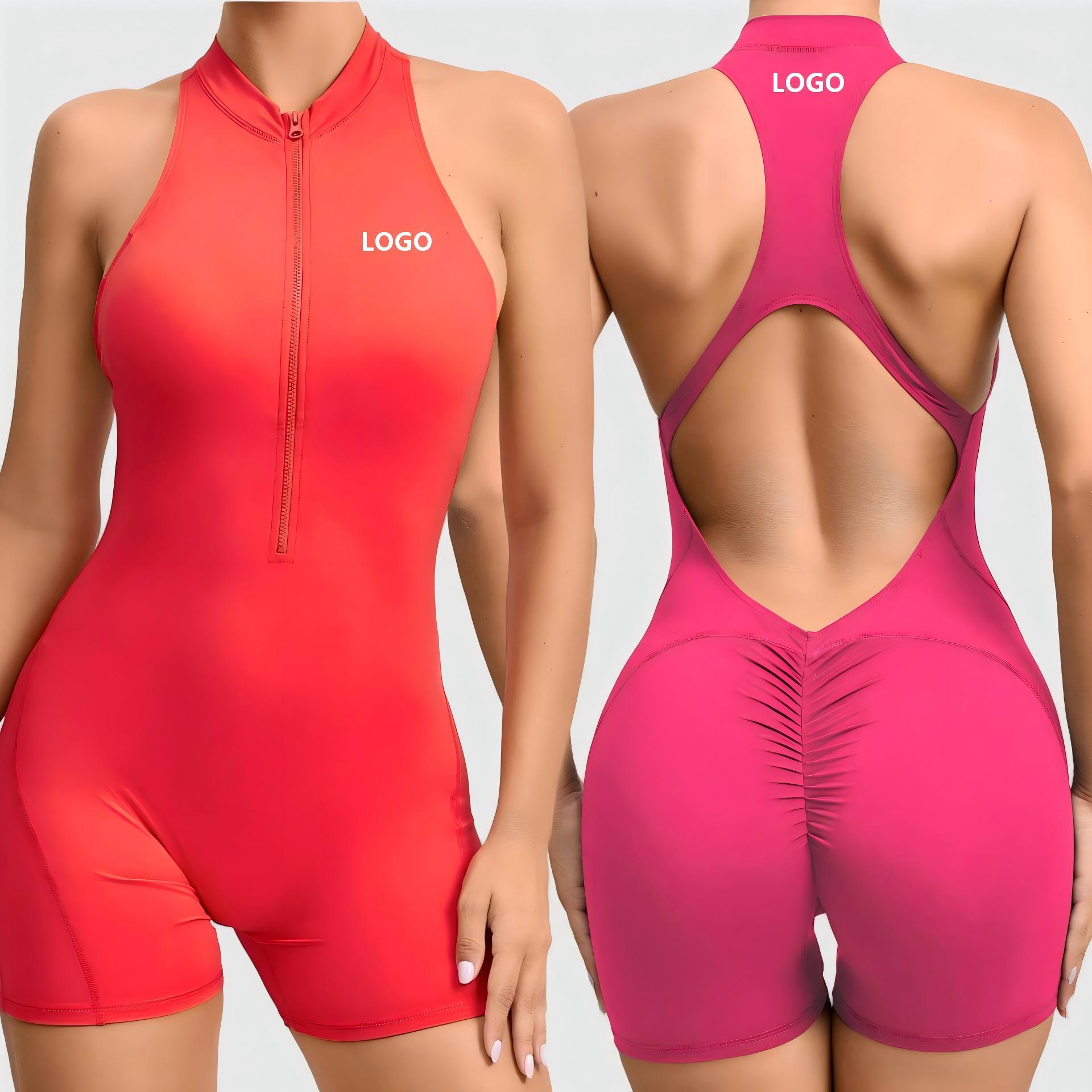 Pleated Backless Halter Four-Way Stretch Seamless Yoga Bodysuit Quick-Drying Fitness Wear Women Training Dance Exercise Jumpsuit