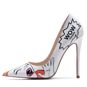 Fashion New Design Women High Thin Heel Dress Shoes Large Size 45 Basic Stiletto <b>Pumps</b> Funny Print Party Shoes - Product Image 3