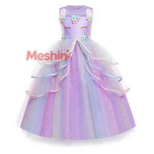 MS Birthday Party Gift <b>Girls</b> Princess <b>Dress</b> Ruffled Tulle Design <b>Girl's</b> Rainbow <b>Unicorn</b> Costume - Product Image 1
