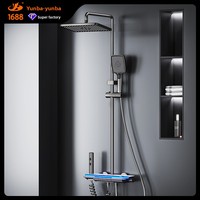 Ensemble de douche thermostatique intelligent gris anthracite complet, design moderne et minimaliste, construction en aluminium spatial, pommeau de douche carré