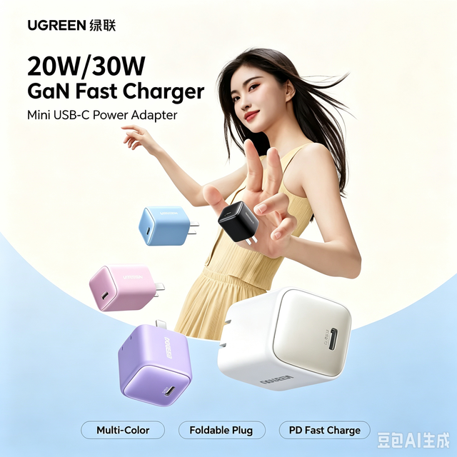 UGREEN GaN 30W PD Fast Charger Mini Portable USB-C Wall Power Adapter Multi-Color Phone IPhone for for Made in Guangdong