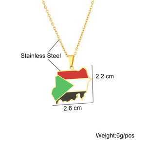 Colliers Chaîne Carte Émaillée <span class=keywords><strong>République</strong></span> du Soudan Acier Inoxydable Plaqués Or 18 Carats Émail Drapeaux Nationaux Carte Pendentif - Product Image 2