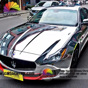 CARLAS Foil Chrome Silver Chrome Mirror Glossy Stretch Car Vinyl Wrap Film Stickers