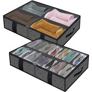Tùy Chỉnh Hình Chữ Nhật Vải Có Thể Gập Lại Underbed Giày Lưu Trữ Tổ Chức Với Bìa Rõ Ràng Và 65L Công Suất - Product Image 2
