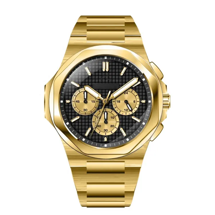 Relógio de luxo em aço inoxidável, relógio de quartzo dourado, relógio personalizado masculino automático