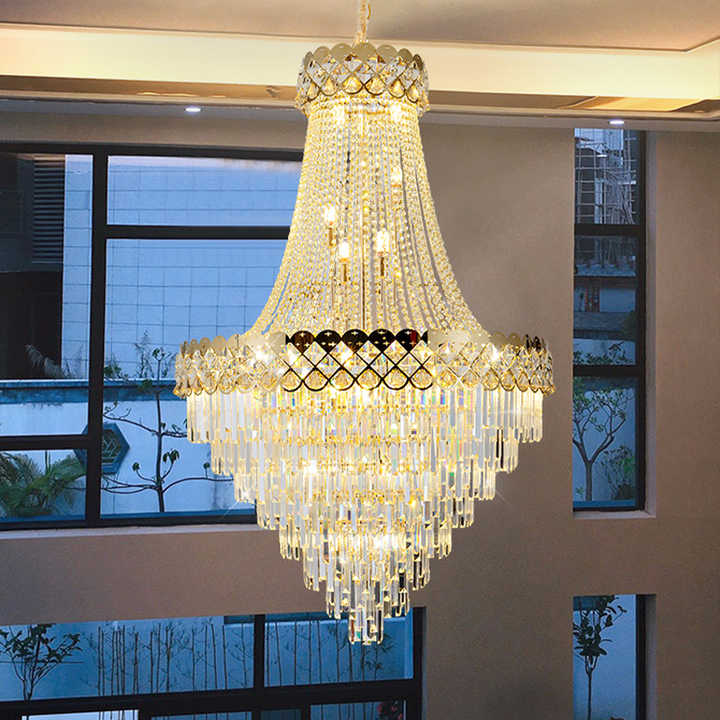 Nordic Style Pendant Lights Gold Glossy Luxury Designer Villa Hotel Linear Crystal Decorative Lamp Led Chandelier