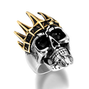 Nuevo estilo <span class=keywords><strong>de</strong></span> moda corona calavera anillo Punk <span class=keywords><strong>Rock</strong></span> hombres Acero inoxidable demonio calavera anillo para hombre - Product Image 6