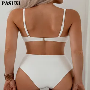 Pasuxi Custom Logo Nieuwe Effen Kleur Tweedelige Badpak Badpakken Sexy Bikini Vrouw Plus Size Badmode Strandkleding 2024