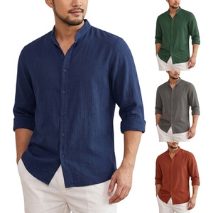Custom Logo Men 100% Cotton Long Sleeve Turn-<b>down</b> Collar Shirt TKAN1153D Wholesale Navy Blue Breathable Loose fit Button Shirts - Product Image 1