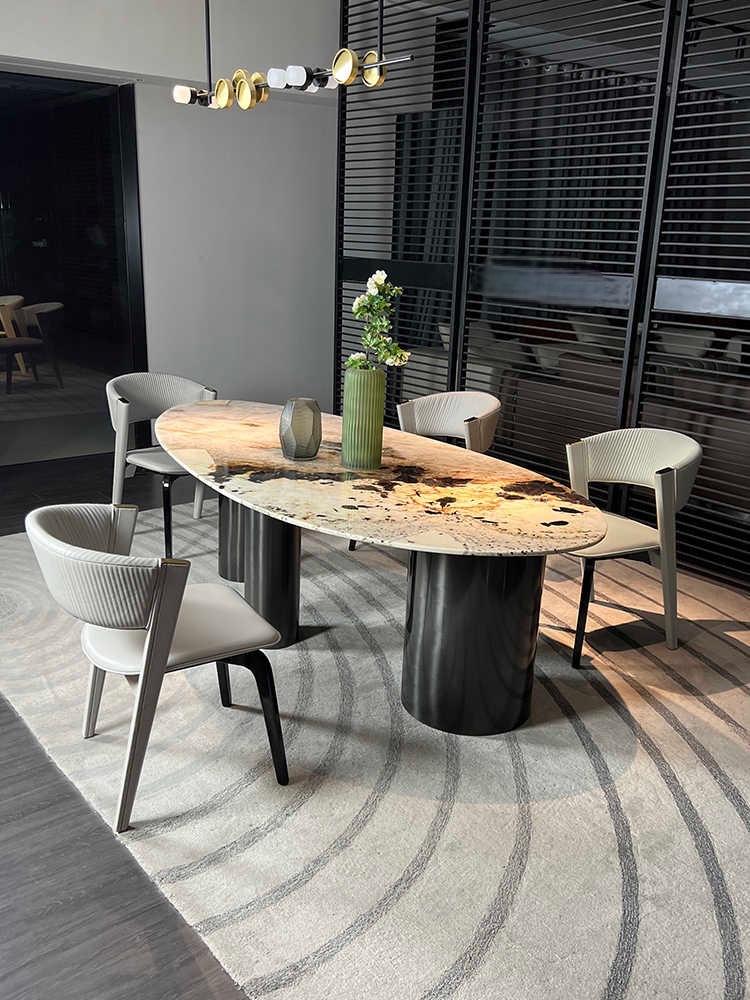 モダンな家具ダイニングテーブルセット高級楕円形パタゴニア花崗岩石