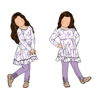 Style coréen décontracté motif floral super doux léger tricot oeillet dentelle volants bouton robe et leggings ensemble pour bébé filles