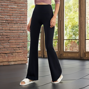 Leggings de yoga évasés à taille haute avec logo personnalisé pour femmes - Nylon et élasthanne respirants - Product Image 2