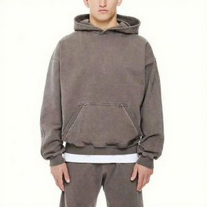 custom logo tracksuit men cotton hoodie jogger two piece casual wear acid wash tracksuit jogger set cotton polyester blend - Product Image 1