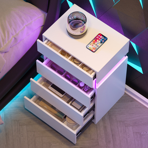 Nightstand With Led Lights 4 <b>Drawers</b> Modern Style White Bedside Table - Product Image 4