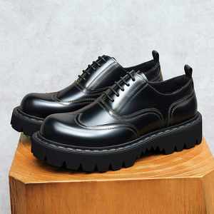 Nouvelles Chaussures Homme en Cuir Véritable Style Anglais à Bout Rond, Plateforme Rehaussante, Lacets, Décontractées et Habillées pour l'Automne - Product Image 3