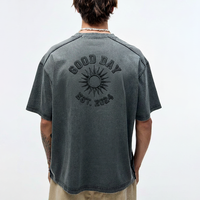 T-shirts pour hommes OEM ODM 300 g/m² avec logo personnalisé, 100 % coton, manches courtes, effet vintage, grandes tailles, broderie 3D