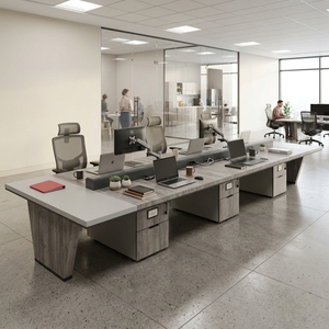 Poste de travail modulaire multi-stations en bois massif avec rangement intégré et gestion des câbles - Product Image 2