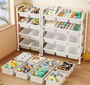 Organizador de Juguetes Móvil de Múltiples Niveles, Estantería de Almacenamiento de Gran Capacidad para Sala de Estar con Clasificación de Objetos Diversos, Color Crema - Product Image 4