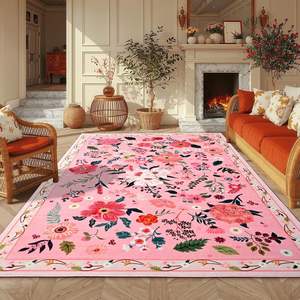Tapis rectangulaire en velours cristal à imprimé floral, en fibre de polyester, pour la décoration de la maison, tapis de sol pour salon, nettoyage facile, entretien facile - Product Image 4