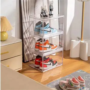 플라스틱 운동화 쌓을수 있는 저장 투명한 상자 하락 정면 주문 아크릴 도매 서랍 유형 명확한 신발 상자