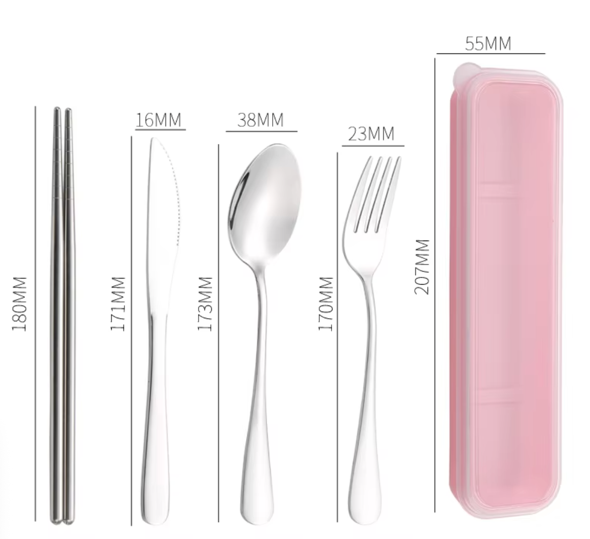Hot b-pink knife fork spoon chopsticks set of four