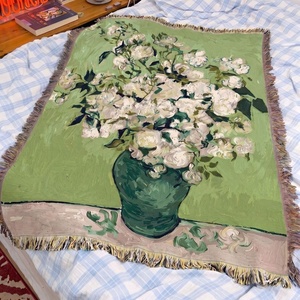 Tapiz Artístico Multifuncional de Poliéster y Algodón con Diseño de Rosas Blancas de <span class=keywords><strong>Van</strong></span> <span class=keywords><strong>Gogh</strong></span>, Pintura al Óleo Floral, para Sofá y Cama - Product Image 3