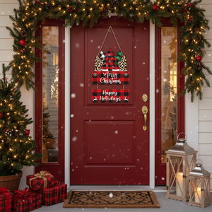 Decorazione Natalizia a Quadri Buffalo per Albero di Natale, Decorazioni per Porte Interne, Insegna 'Buon Natale' in Legno, Appendiporta per Interni - Product Image 3