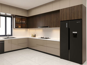 Fournisseur de placards de cuisine en contreplaqué, meubles en bois modulaires imperméables, armoires de cuisine avec porte en verre - Product Image 3