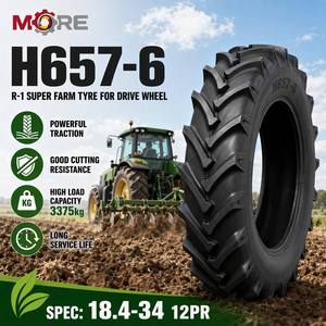 Pneu agricole diagonale 18.4-34 R-1 pour roue motrice de tracteur, chambre à air H657-6 12PR TT, forte traction, anti-coupure - Product Image 1