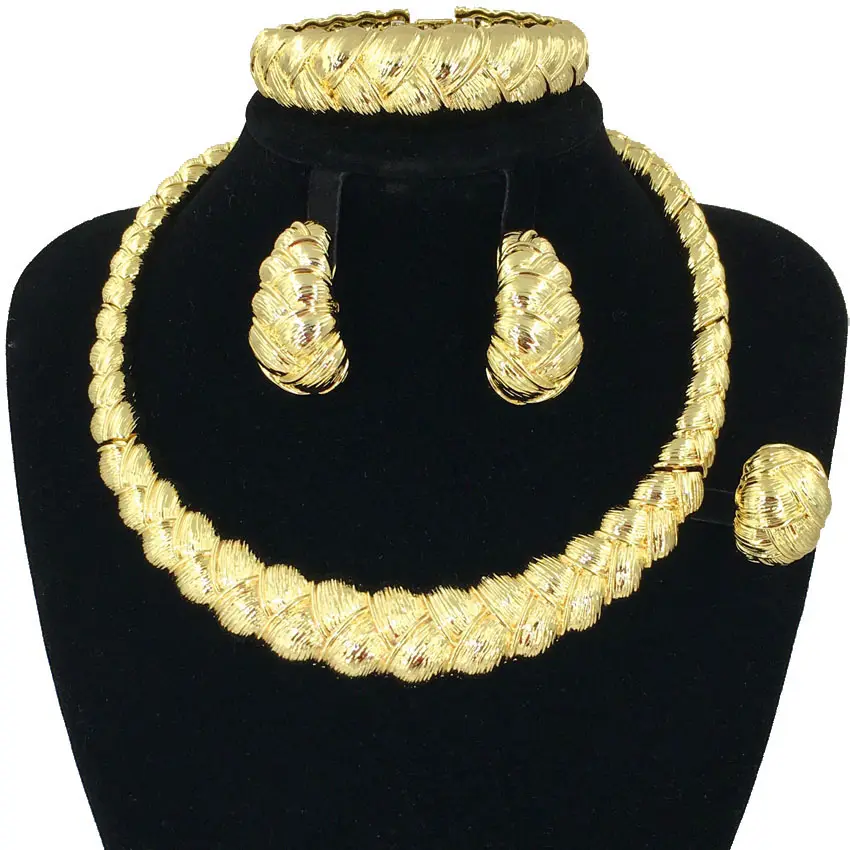 Fx inglai conjunto de joias de ouro banhado a ouro, conjunto de joias douradas femininas com estilo brasileiro, 24k, 22k, 18k, fhk12750