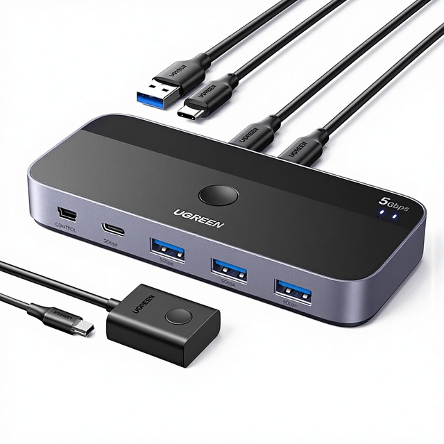Ugreen USB Switch A& C Input Computers Share 4 USB Ports USB Switcher Selector for PC Laptop Keyboard Mouse Webcam