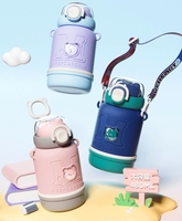 Grande tasse thermos isotherme sous vide en acier inoxydable 316 de 480 ml avec paille, motif dessin animé pour enfants, forme ventrue, isolation thermique de 6 à 12 heures