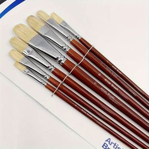 Professional Artist Watercolor <b>Paint</b> Brush <b>Set</b> 7Pcs Long Wood Handle Nylon Filbert Brushes - Product Image 1
