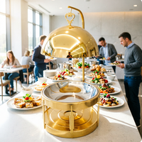 Réchaud de buffet rond suspendu en acier inoxydable argenté et doré de 8 L, style arabe, pour maintien au chaud des aliments lors de réceptions et mariages