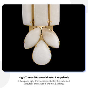 Applique murale moderne <span class=keywords><strong>en</strong></span> albâtre, décoration d'hôtel de luxe, style Art Déco, cadre <span class=keywords><strong>en</strong></span> laiton, forme de pétale, pierre naturelle, LED, grande applique décorée de pierres, modèle Lloyd - Product Image 3