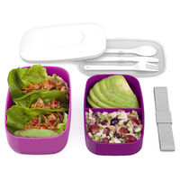 Nouvelle boîte à lunch Bento en plastique imbriquée à double couche durable sans BPA avec couverts pour adulte