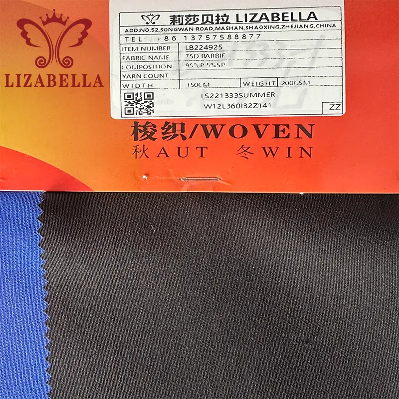 वस्त्र निर्माताओं के लिए फैशनेबल 75डी बार्बी फैब्रिक टॉपक्वालिटी पॉलिएस्टर स्पैन्डेक्स ब्लेंड