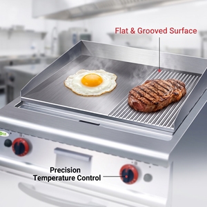 Grill à gaz autonome avec four à gaz, 1/3 surface rainurée et 2/3 surface plate, équipement de cuisine <span class=keywords><strong>professionnel</strong></span> - Product Image 3