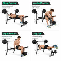 Banc de musculation pliable multifonctionnel réglable avec support pour haltères et barres pour la salle de sport