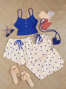 Conjunto de Pijama Floral Sexy para Mulheres, Calças Curtas com Alças para o Verão, Conjunto de Três Peças de Roupas Confortáveis para Mulheres - Product Image 6